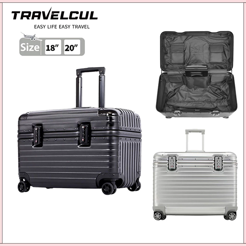 TRAVELCUL กระเป๋าล้อลาก 18/20 นิ้วอลูมิเนียมเฟรม TSA ล็อค Carabiner กรณีพีซีป้องกันรอยขีดข่วนวัสดุความจุขนาดใหญ่