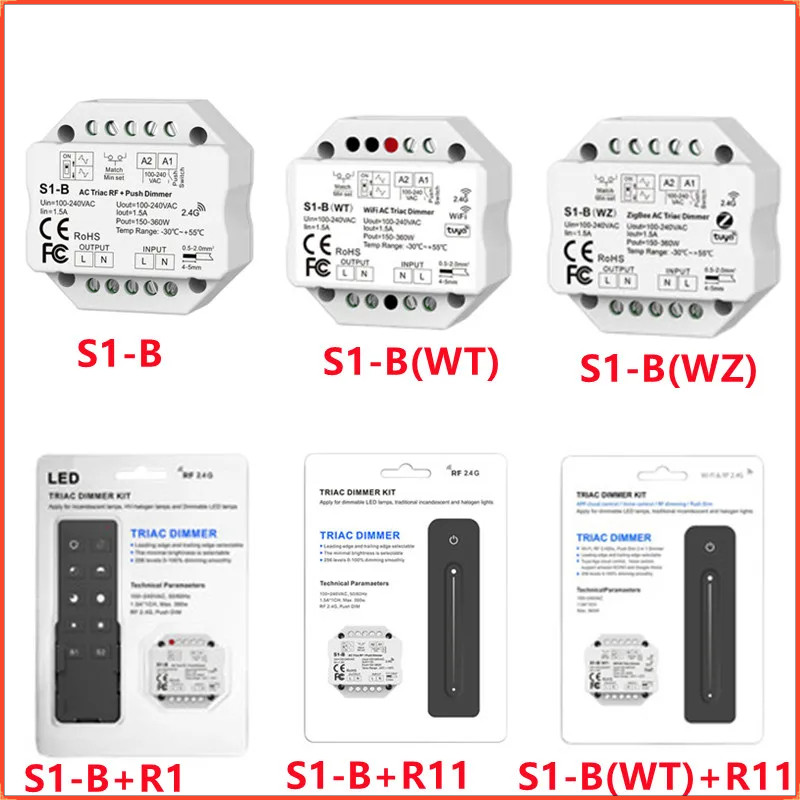 Rf + Push AC เฟสตัด Dimmer 2.4G RF LED controller S1-B CH*1.5A S1-B(WT) WiFi & RF AC Triac Dimmer AP