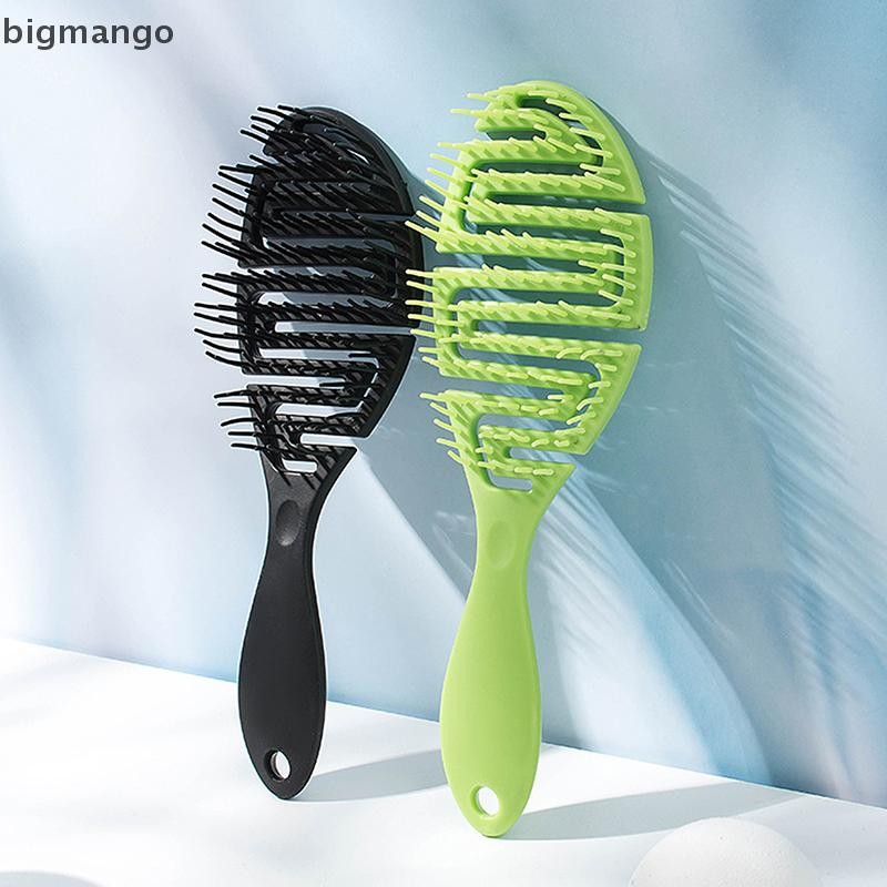 [bigmango] Hollow Out Hair Brush หวีนวดหนังศีรษะจัดแต่งทรงผม Detangler Fast Blow Drying Detangling Tool Wet Dry Curly Hair สต็อกใหม่
