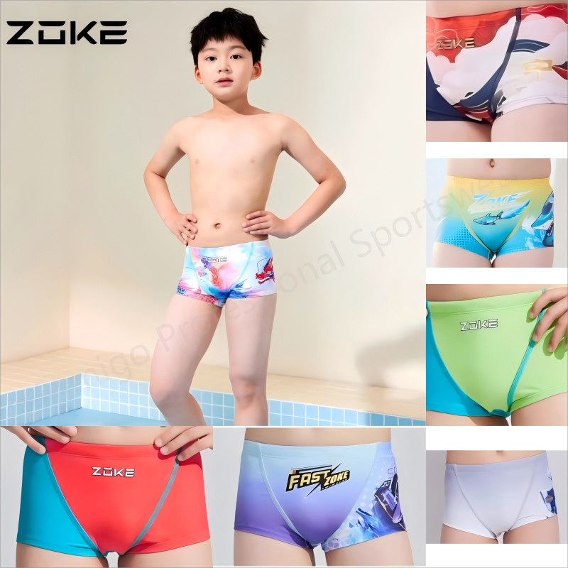 Zoke Boys Training กางเกงว่ายน้ำ Professional Quick-Dry Chlorine-Resistant กางเกงบ็อกเซอร์พร้อมพิมพ์สนุก