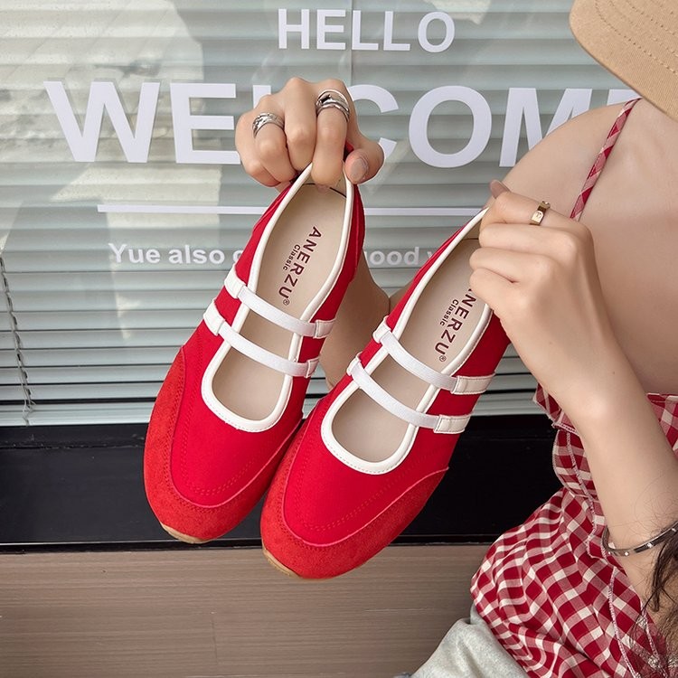 รองเท้าผ้าใบผู้หญิง แบบต่ำ ปลายกลม สายยางแบน - รูปที่ 3