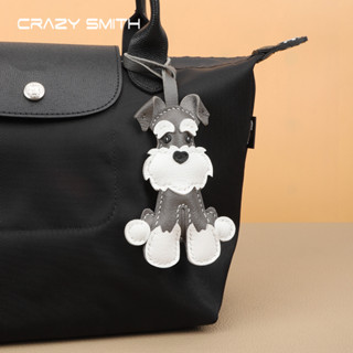 CRAZYSMITH Handmade กระเป๋าหนังแท้ Charm Schnauzer พวงกุญแจก…