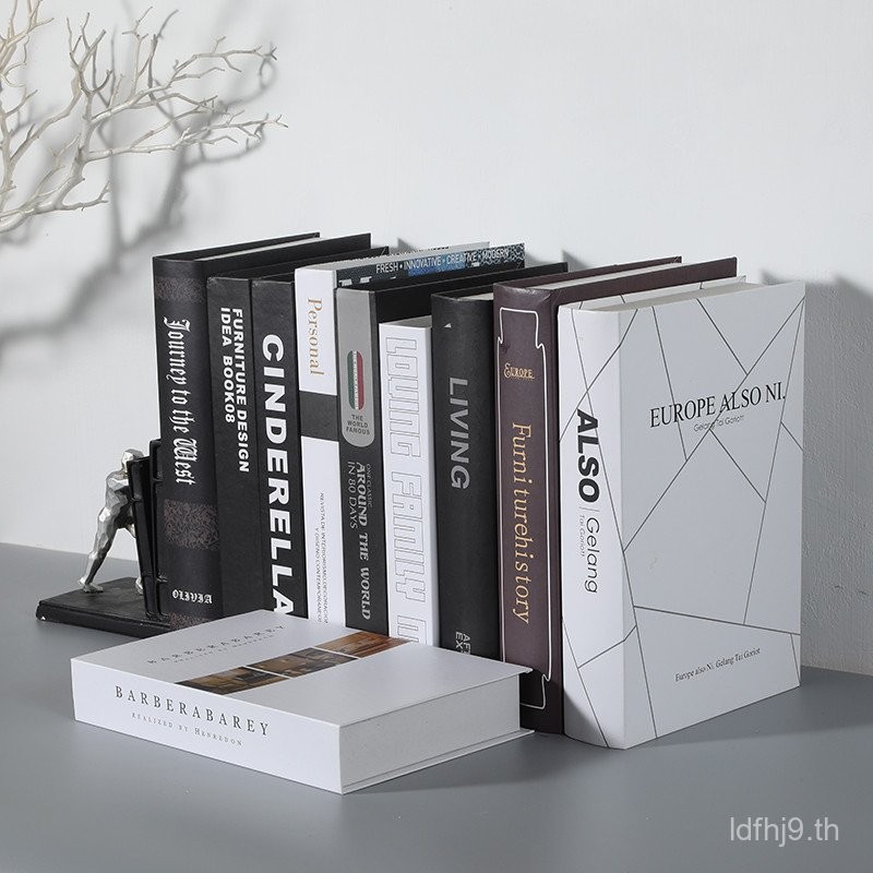 หนังสือปลอมสไตล์จีนสมัยใหม่แบบมินิมอล หนังสือจำลองสำหรับตกแต่งบ้าน ห้องนั่งเล่น โมเดลหนังสือเปลือกหอ