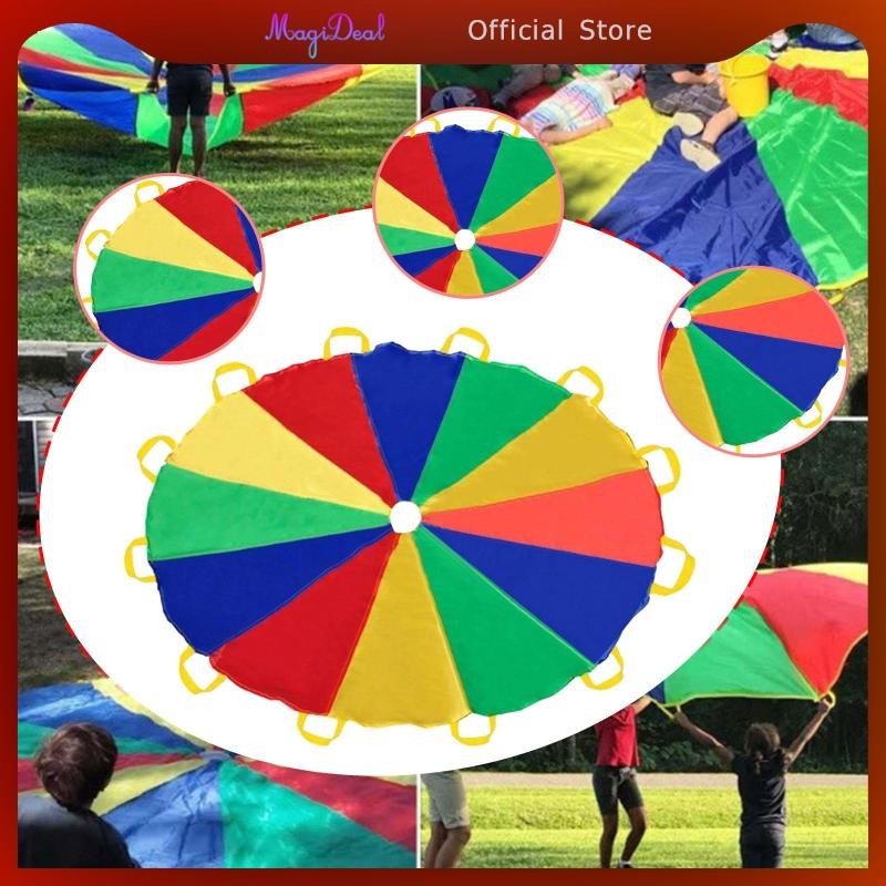MagiDeal เล่นร่มชูชีพ Rainbow Parachute Reusable Sensory Education ของเล่นเกมร่วมมือสําหรับเด็กครอบครัวในร่มกลางแจ้ง Courtyards
