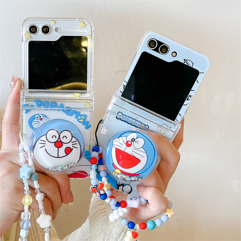 SAMSUNG การ์ตูนโดราเอมอนวงเล็บสร้อยข้อมือเคสโทรศัพท์สําหรับSamsung Z Flip 7 3 4 5 6 Flip6 ZFlip6 Clear Hard PCกันกระแทก