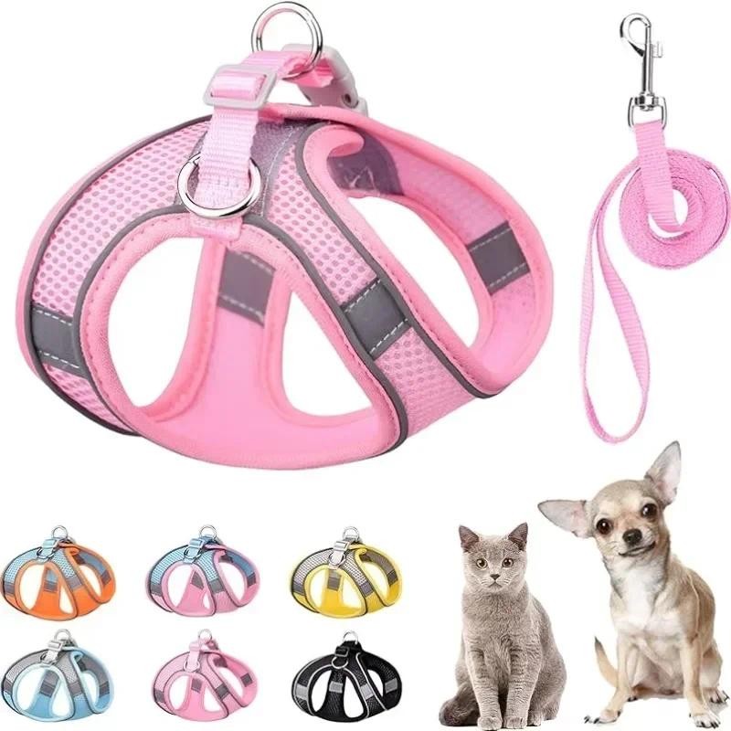 ขนาดXXS-Lสายรัดสุนัขชุดสายจูงสําหรับสุนัขขนาดเล็กปรับ Puppy Cat Harnessเสื้อกั๊กกลางแจ้งเดินสายจูงสําหรับสุนัขขนาดเล็กแมว