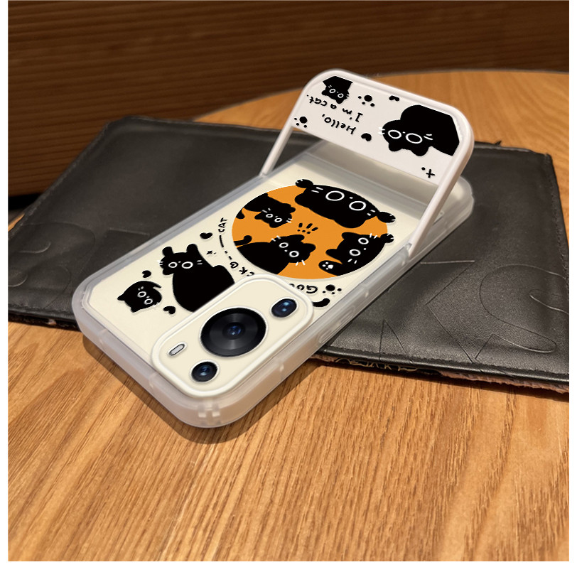 แมวดําเคสโทรศัพท์สําหรับ HONOR Magic 7 6 5 X9C X9 X9A X7C X7B X8 5G X6 x7 200 สมาร์ท 300 Ultra 100 90 50 Lite 80 70 60 se 20 GT pro ขาตั้งปลอก