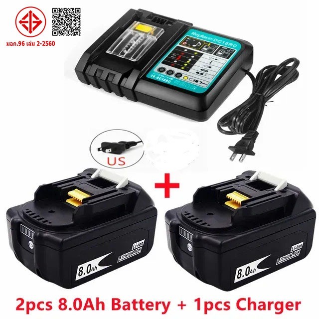 ใหม่ Makita 18v 8000mAh แบตเตอรี่ลิเธียมไอออน 18v เจาะเปลี่ยนแบตเตอรี่ BL1860 พร้อม DC18RC 3A Charger