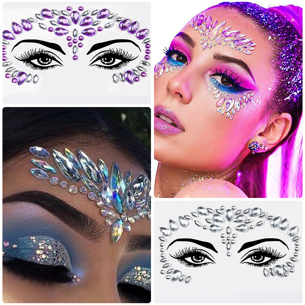 3D Rhinestone Face Tattoo สติกเกอร์สําหรับเทศกาล Glitter แต่งหน้าเครื่องประดับสติกเกอร์ใบหน้าคริสตัลอัญมณีอัญมณีอัญมณีเพชรตกแต่ง