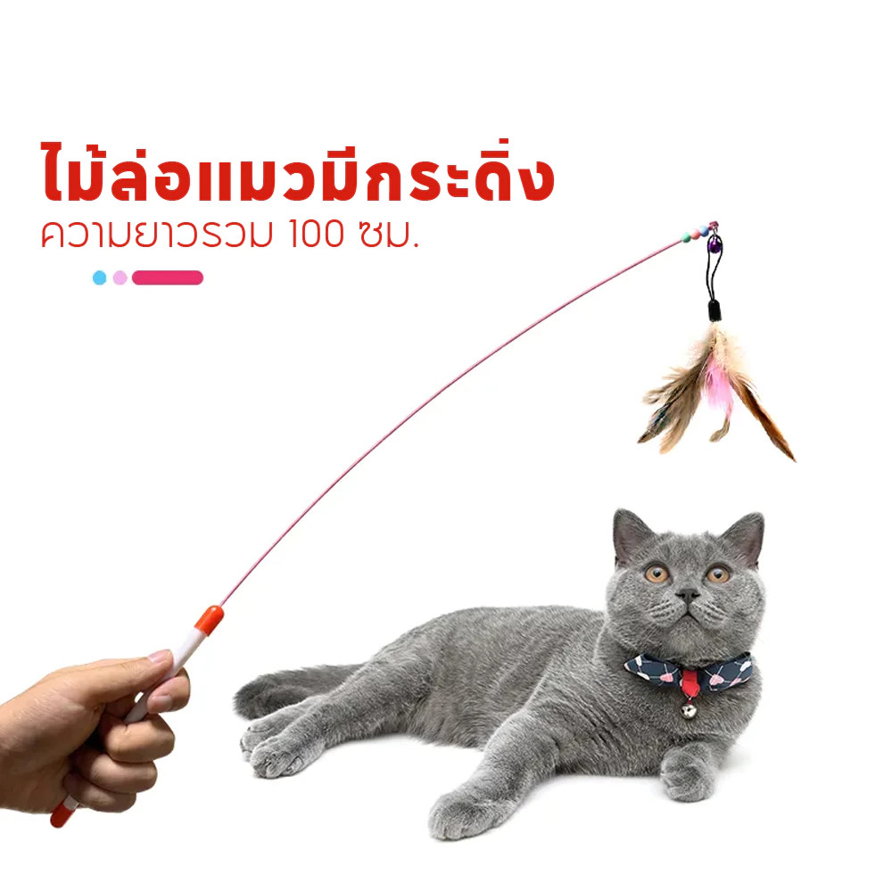 🔥พร้อมส่งในไทย✨ไม้ล่อแมว ไม้ตกแมว ของเล่นแมว ไม้ตบแมว มีกระดิ่ง/ ไม้แมว ขอเล่นแมว ไม้แมว ยาวสุด ไม้ตกแมวขนนก