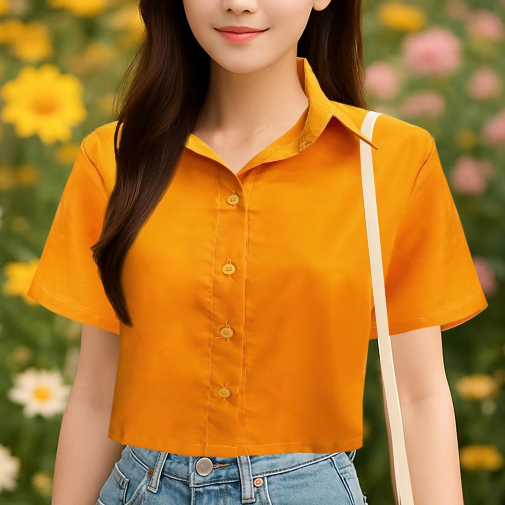 เสื้อเชิ้ตครอปผู้หญิงแขนสั้น ใส่สบาย สินค้าขายดี เสื้อฮาวายสไตล์เกาหลี Hawaii shirt ผ้าไหมอิตาลี เสื้อครอปแฟชั่นผู้หญิง