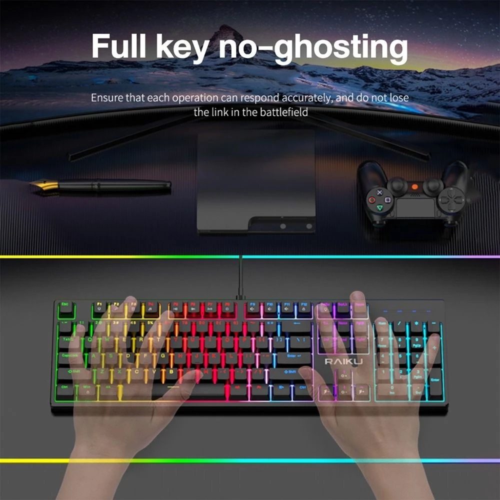 คีย์บอร์ดเกมมิ่ง GORG RAID L3000 มีไฟ 104 คีย์ สวิตช์สีน้ำเงิน thumbnail 10