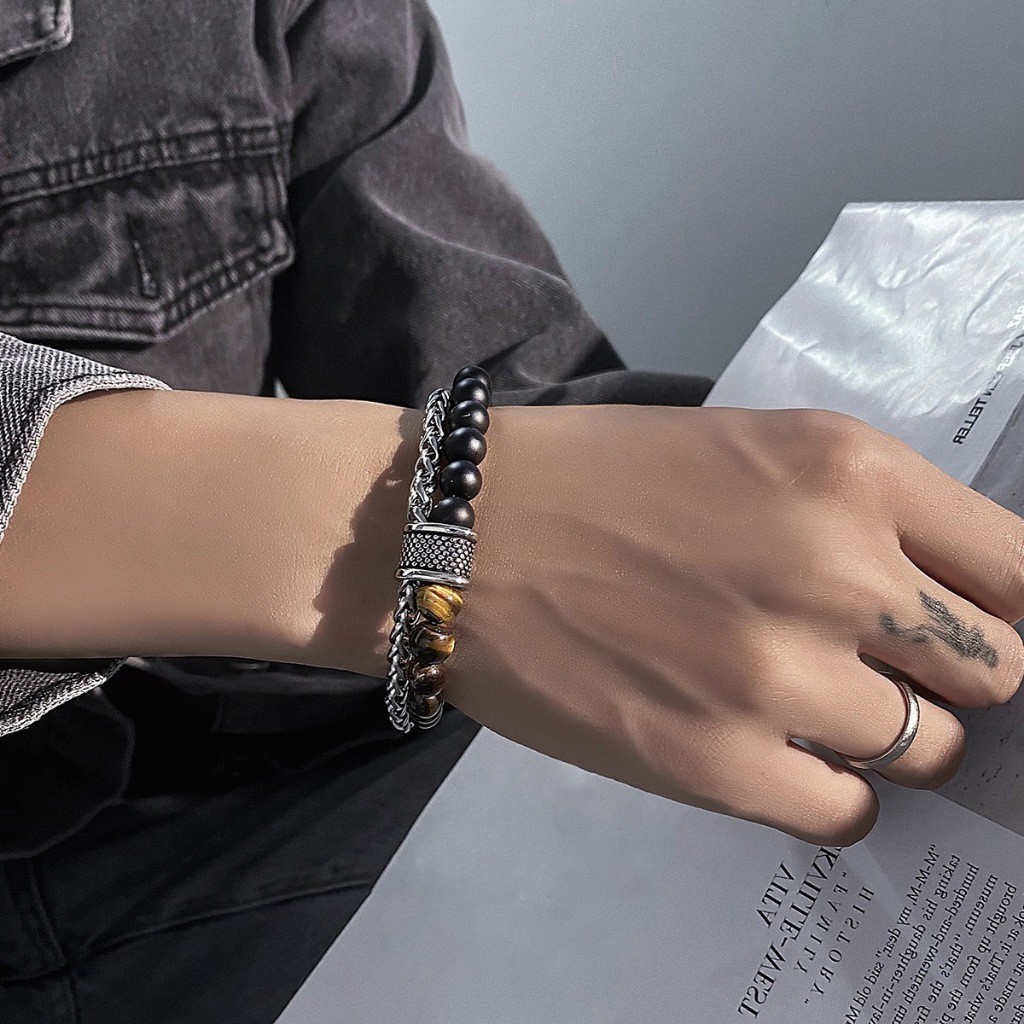Devano สร้อยข้อมือไทเทเนียมสองชั้น [x]