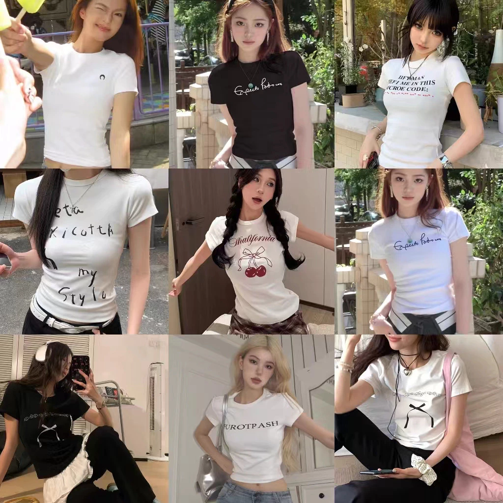 (จัดส่งตลอด 24 ชั่วโมง）Angle Official เสื้อยืดคอกลมสีขาว ชุดการพิมพ์ ลมเกาหลี