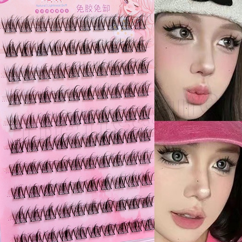 กาวฟรีขนตาติดด้วยตนเอง - Mink Fur False Lashes - กลุ่มขนตาเดี่ยว - 5D Baby Bend ขนตาปลอม - ส่วนยาวหนา - เครื่องมือแต่งหน้าหญิง