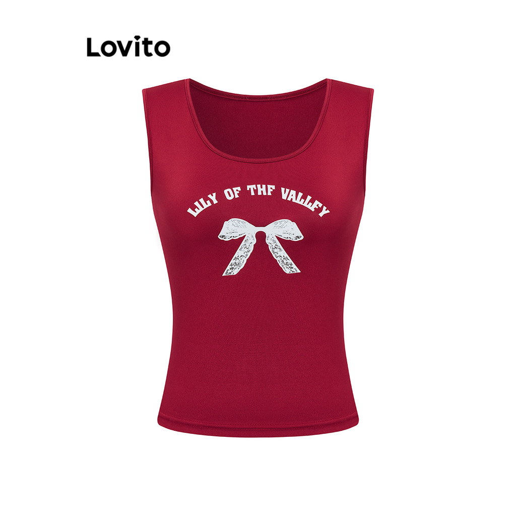Lovito เสื้อกล้ามด้านหน้าลายโบว์ลำลองสำหรับผู้หญิง LAD106695