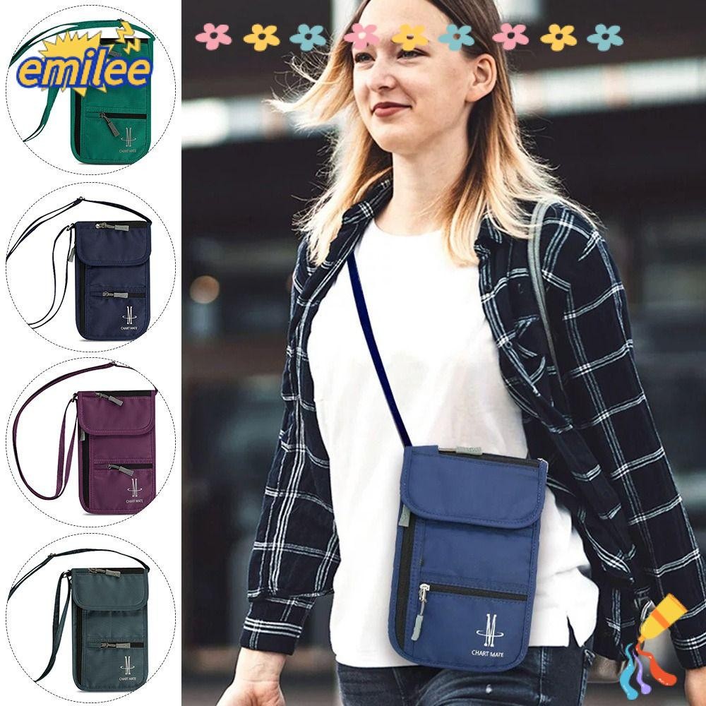 Emilee กระเป๋าเอกสาร,กระเป๋า ID หนังสือเดินทาง RFID ไนลอนอเนกประสงค์,กระเป๋าสตางค์คอกันน้ําแบบพกพาผู้หญิง