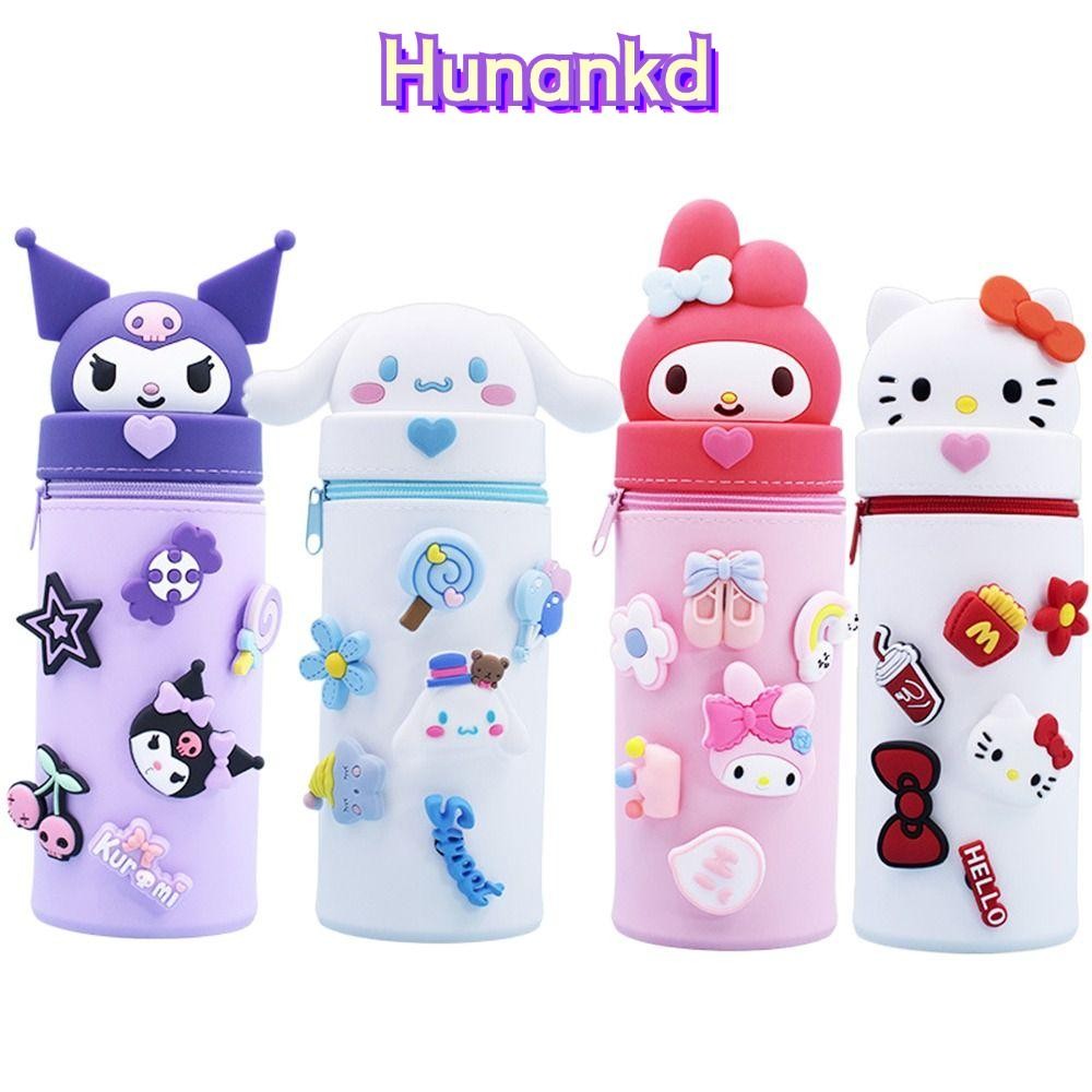 กระเป๋าดินสอ HUNAN, กระเป๋าเครื่องเขียนซิลิโคน, Sanrio Kitty Kuromi Melody Cinnamoroll กระเป๋าปากกาความจุขนาดใหญ่มัลติฟังก์ชั่นสําหรับเด็ก