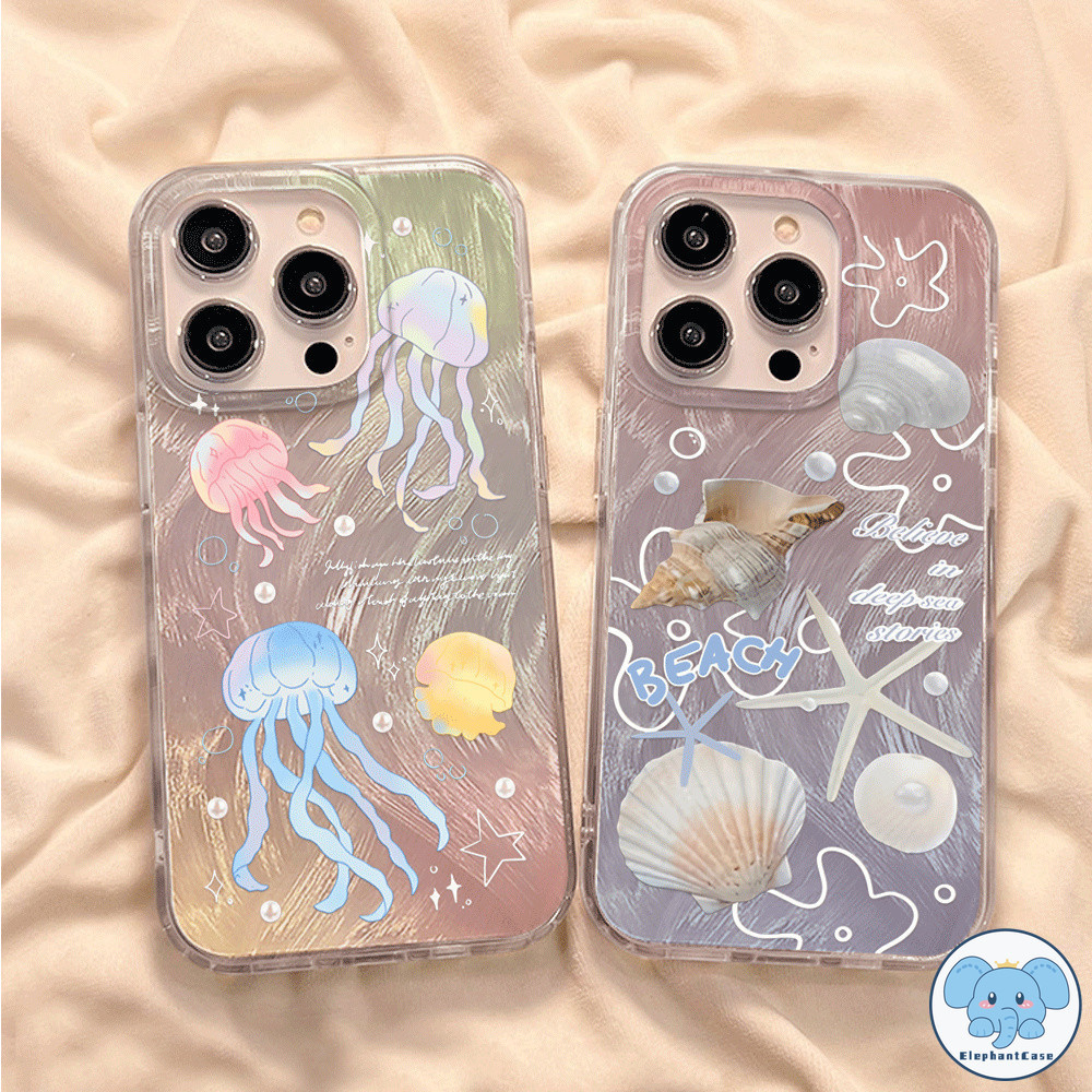 แฟชั่นแมงกะพรุนเข้ากันได้เคสไอโฟน 16 11 14 13 15 12 Pro Max 16 15 7 8 14 Plus XR X XS MAX SE ปลาดาวเปลือกหอย TPU อ่อนเคส