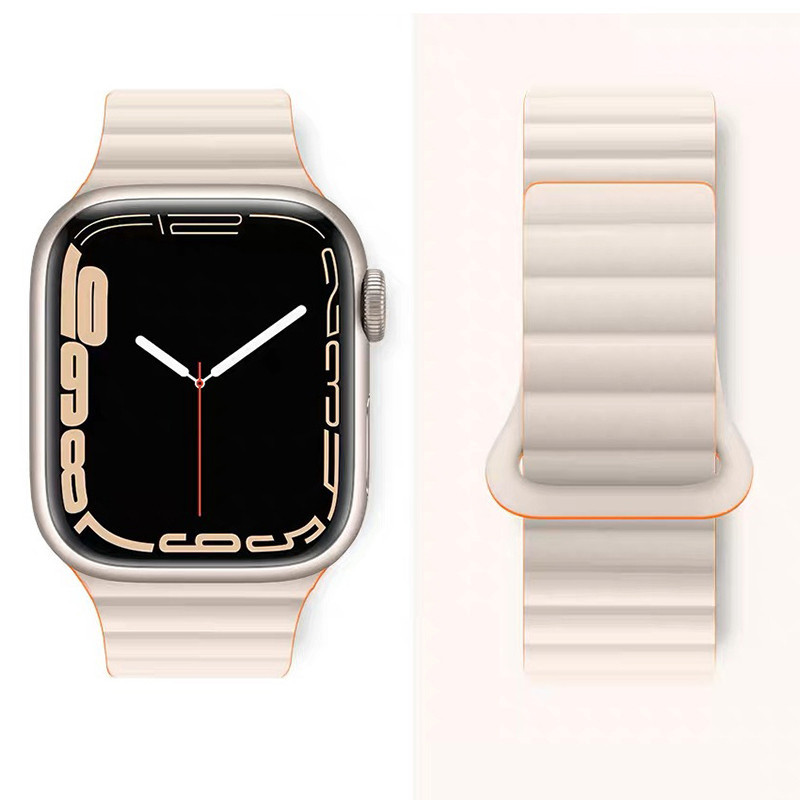 สายนาฬิกาซิลิโคนอ่อนนุ่มสำหรับ iWatch 4/5/6/7/8/Ultra 38/40/41/42/44/45/49MM พร้อมห่วงดูดแม่เหล็กสองสี