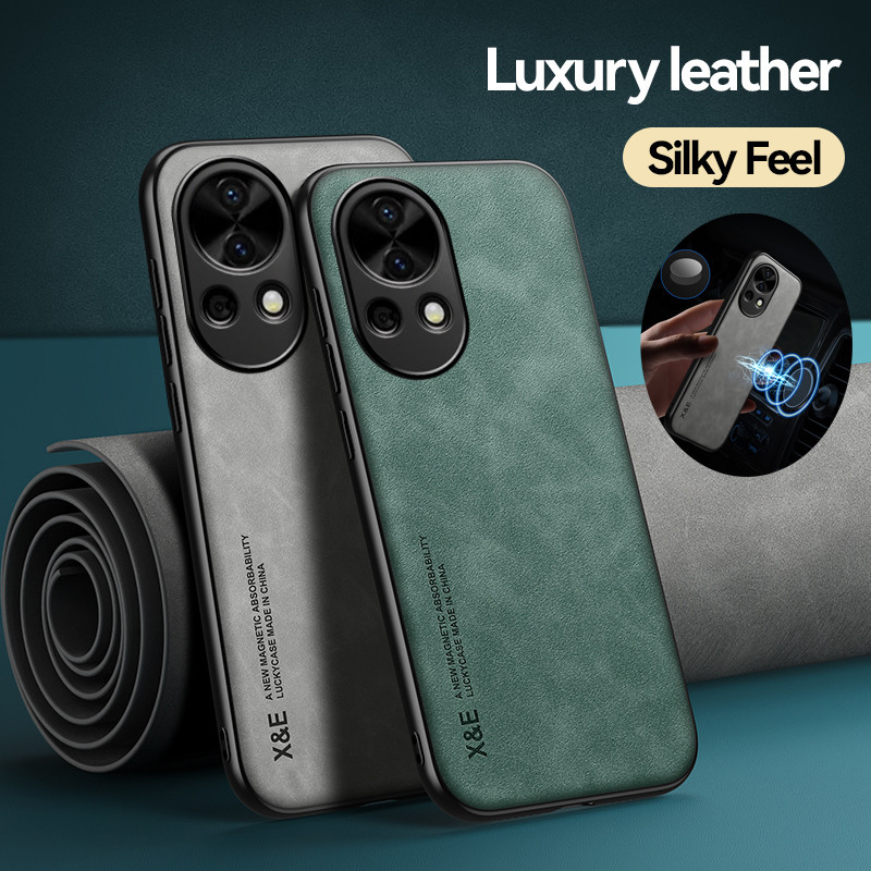 หนังแกะหนังแม่เหล็กสําหรับ Huawei Nova 13 12 11 10 10se 9se 8 7 Pro 7se เคสโทรศัพท์ผู้ถือรถ Matte ปกหลัง