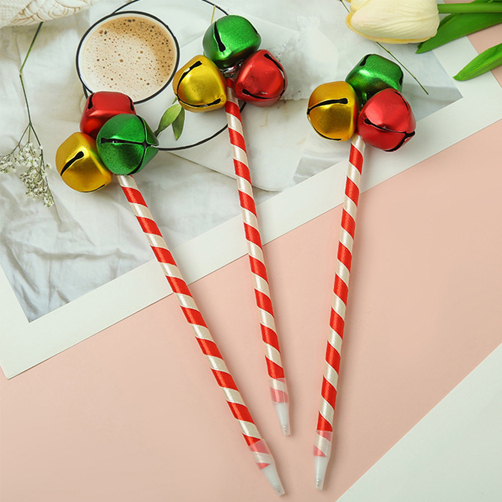 3pcs ปากกาคริสต์มาส Jingle Bell ปากกาลูกลื่นสีแดงและสีเขียวปากกาลูกลื่นคริสต์มาส Themed Jingle Bell 