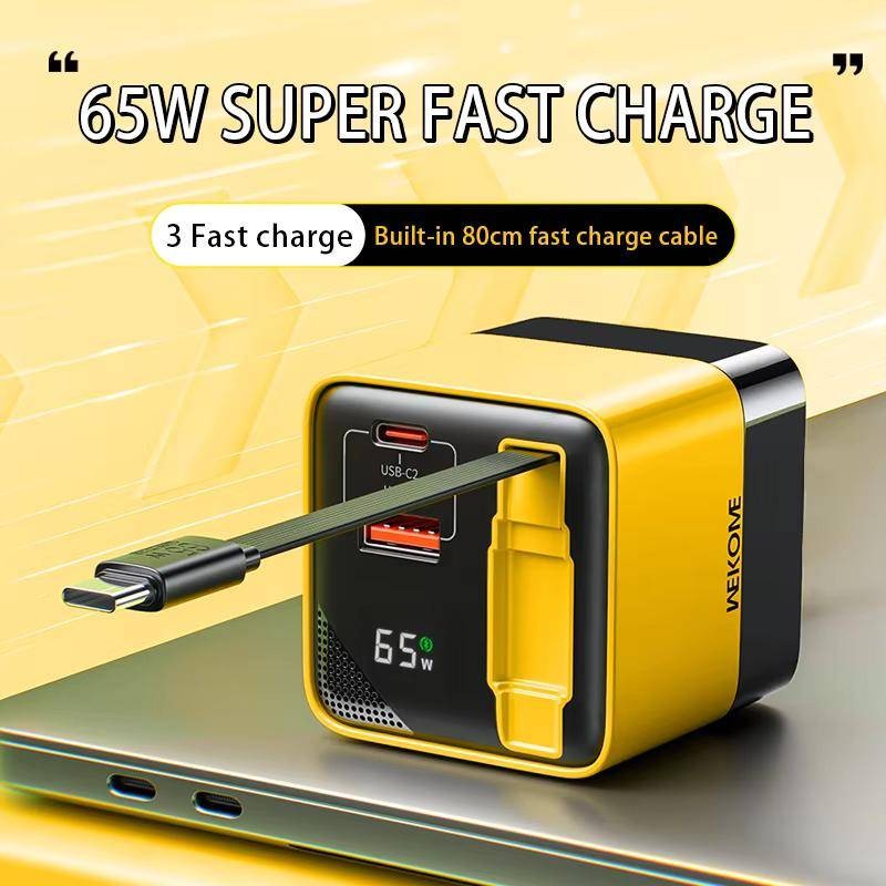 65w GaN หัวชาร์จ USB C Fast Charger ในตัว 80 ซม.สาย TypeC เหมาะสําหรับโทรศัพท์ 16 PD27W Xiaomi Samsung