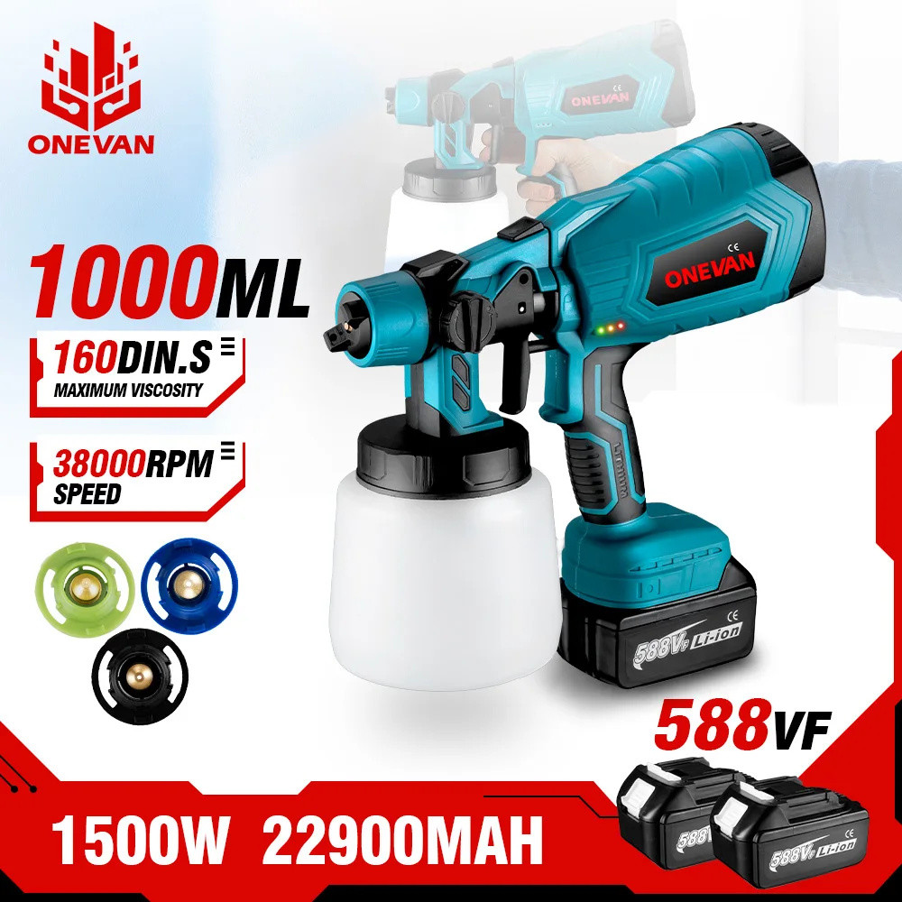MAKITA 1000มล ไฟฟ้าไร้สายสเปรย์ปืนสี เครื่องพ่นสารเคมี อัตโนมัติเฟอร์นิเจอร์เหล็กเคลือบ แอร์บรัช 3หัวฉีดเข้ากันได้สําหรับ ดู แบตเตอรี่