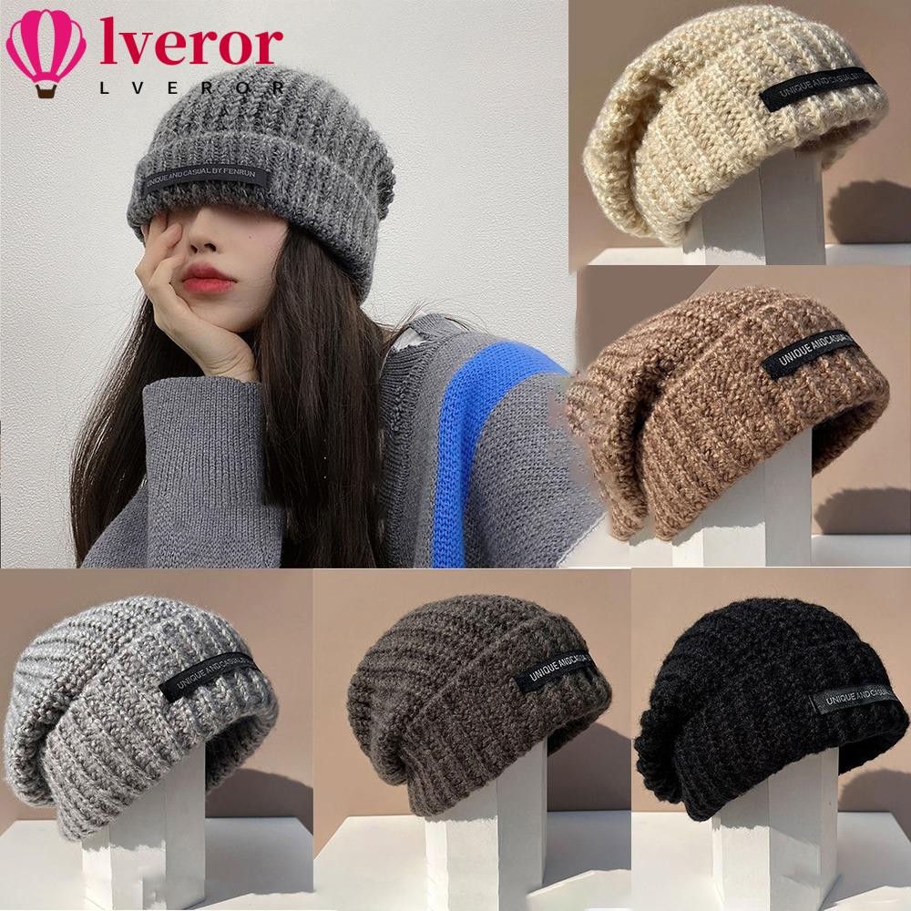 Lveror หมวกทําด้วยผ้าขนสัตว์,หมวกถักสีทึบนุ่ม,ฤดูหนาวที่อบอุ่นสบายๆ Slouchy Bonnet ผู้หญิงผู้ชาย
