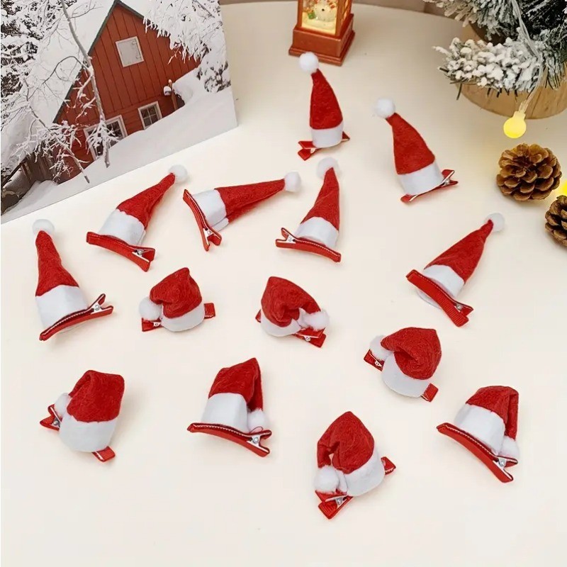 คริสต์มาส Xmas หมวกคลิปผม Santa หมวก Duckbill คลิปน่ารัก Mini หมวกผม Barrettes วันหยุดอุปกรณ์เสริมผม