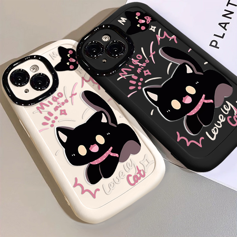 การ์ตูนสนุกดอกไม้ไฟแมวสีดําเล็กๆเคสโทรศัพท์เข้ากันได้สําหรับiphone 15 14 12 13 11 16Pro Max X XS XR XsMax Se2020 7/8 Plusซิลิคอนนุ่มพรีเมี่ยมกันกระแทกปกหลัง