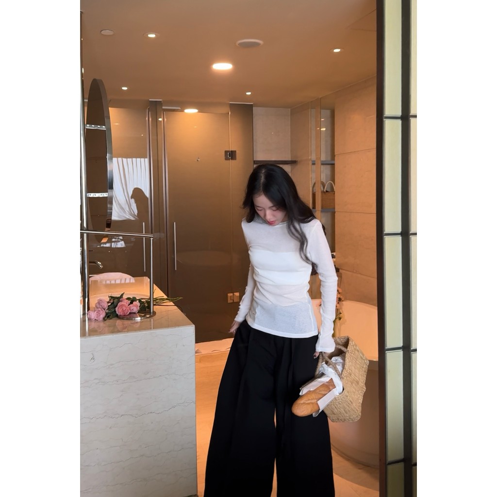 มิวท็อป | Mir.byhi | เสื้อยืดแขนยาวถักเว้าหลัง
