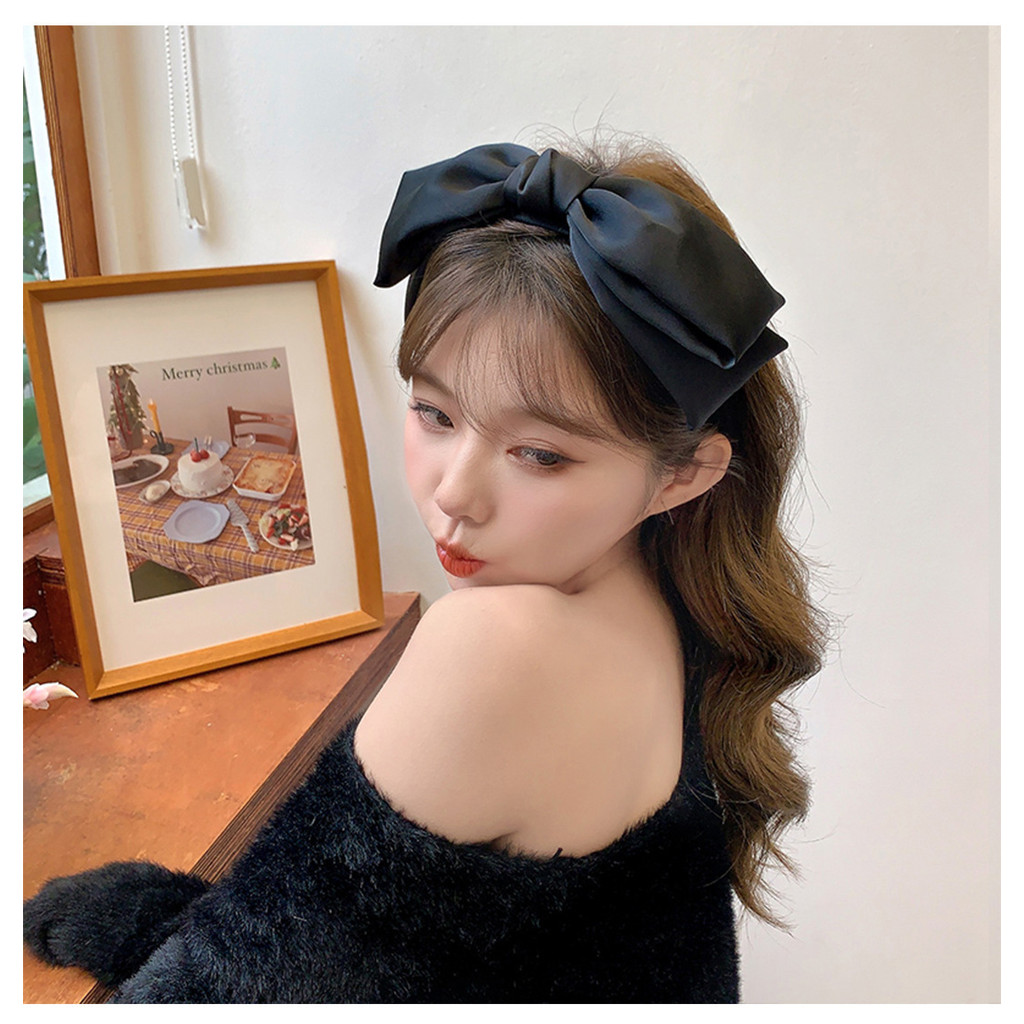 ที่คาดผมโบว์ขนาดใหญ่สีดําใหม่สําหรับเด็กผู้หญิงย้อนยุคหวานระดับไฮเอนด์และทันสมัย หมวก