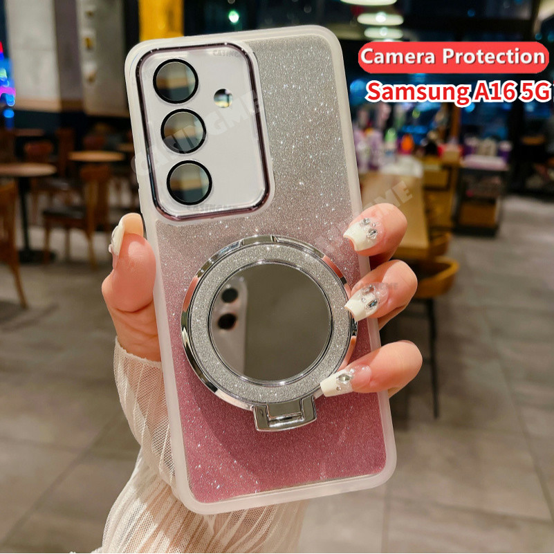 Samsung A16 5G 2024 กระจกวงเล็บแม่เหล็ก Glitter สําหรับ Samsung Galaxy A16 A26 A36 A56 SamsungA16 4G 5G ฝาครอบกล้อง Shcokproof เคสโทรศัพท์เลนส์ป้องกันนุ่มปกหลัง