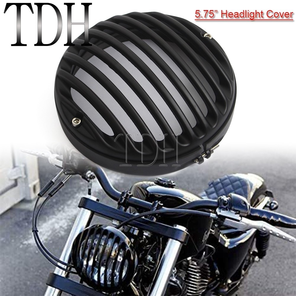 TH 5 3/4" 5.75" Black Retro Vintage Headlight Grill Bezel Cover Guard For Harley Touring Sportster X