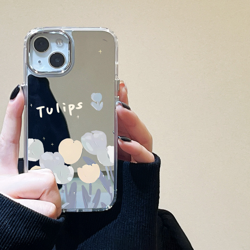 INS Case เคส iPhone 13 16 12 11 14 15 Pro Max เคสไอโฟน11 15pro 11pro Tulips เคสโทรศัพท์มือถือเคลือบกระจกไฟฟ้า