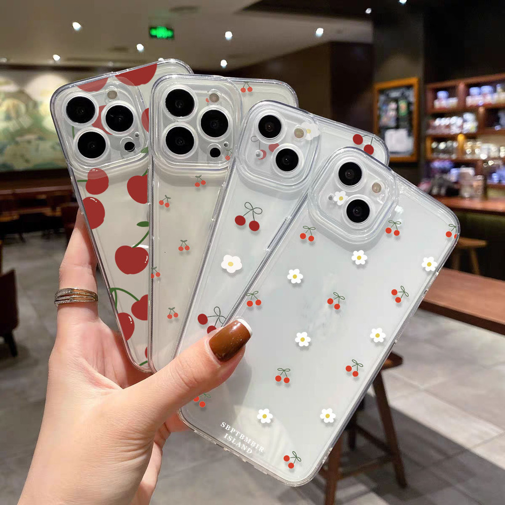 SAMSUNG ปลอกสําหรับsamsung Galaxy S24 S25 Ultra Plus S24FE S23FE A16 5G J2 J7 Prime J6 Plusโทรศัพท์มือถือกรณีเชอร์รี่ผลไม้สตรอเบอร์รี่น่ารักSoft Clearป้องกันเต็มรูปแบบเคสโทรศัพท์
