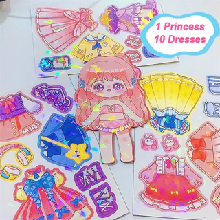 GeeToy 4Pcs DIY ตู้เย็นสติกเกอร์แม่เหล็กของเล่นการ์ตูนเจ้าหญิงแต่งตัวสติกเกอร์ชุดของเล่นทํามือสําหรับเด็ก