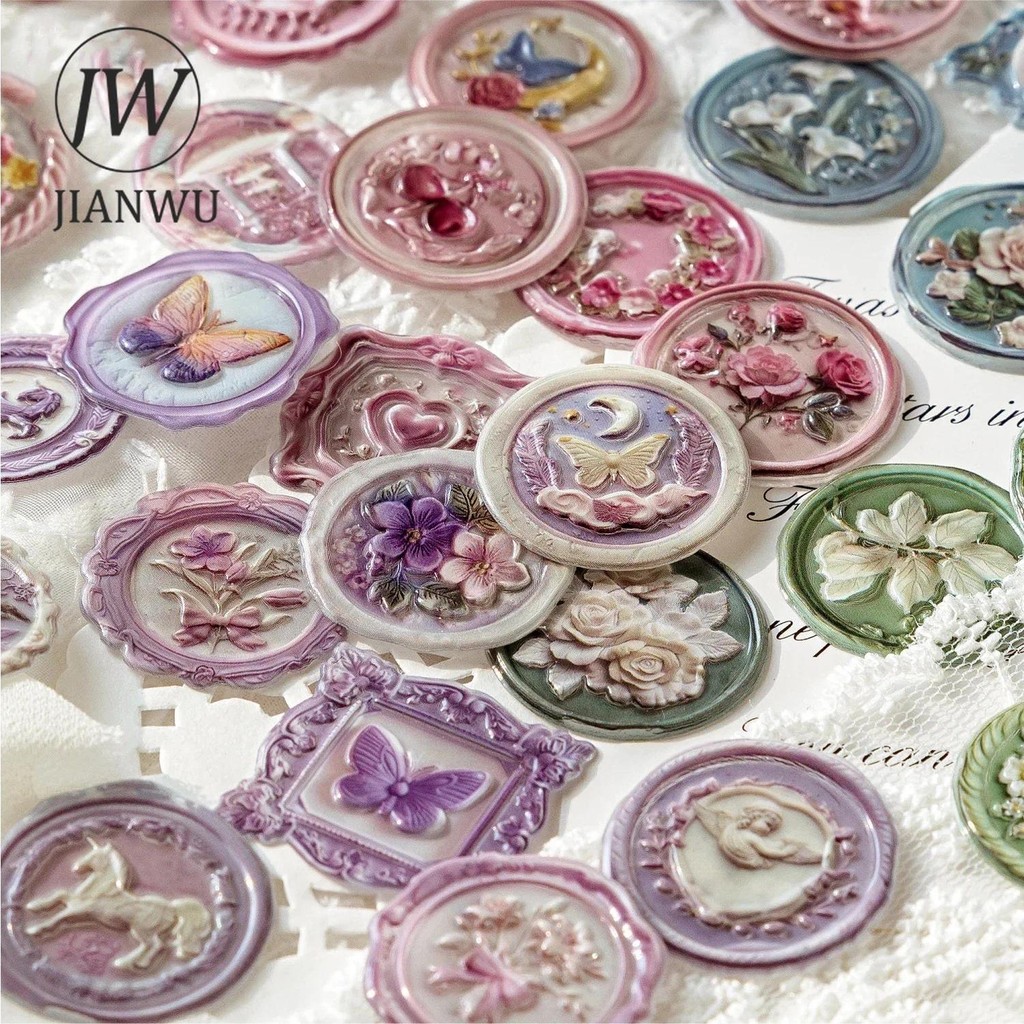 Jianwu กล่องเวลา Series Vintage ดอกไม้วัสดุภูมิทัศน์ Collage Fire สีหยดกาวสติกเกอร์ Creative DIY Journal เครื่องเขียน