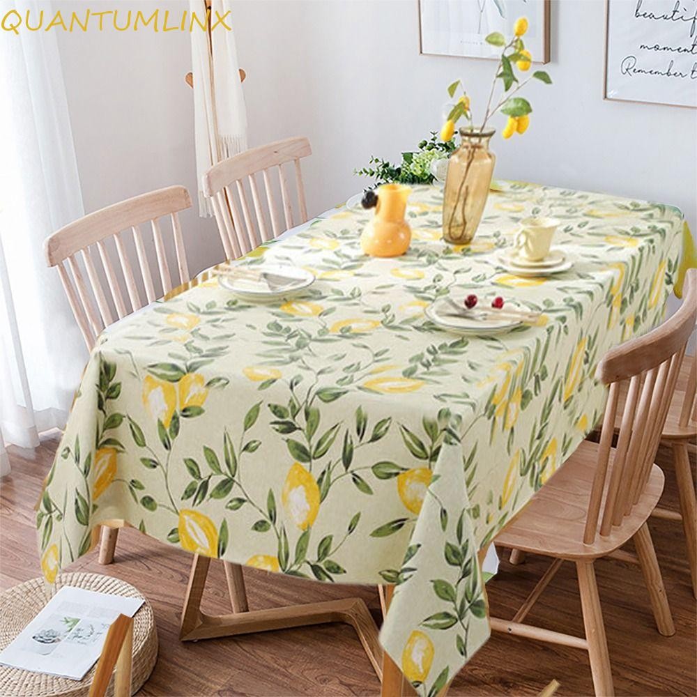 Quantuml ผ้าปูโต๊ะกันน้ํา, PVC Oil-proof ตาราง,ทําความสะอาดง่ายสไตล์ Pastoral Lemon รูปแบบหนาตารางตกแต่งผ้าห้องครัว
