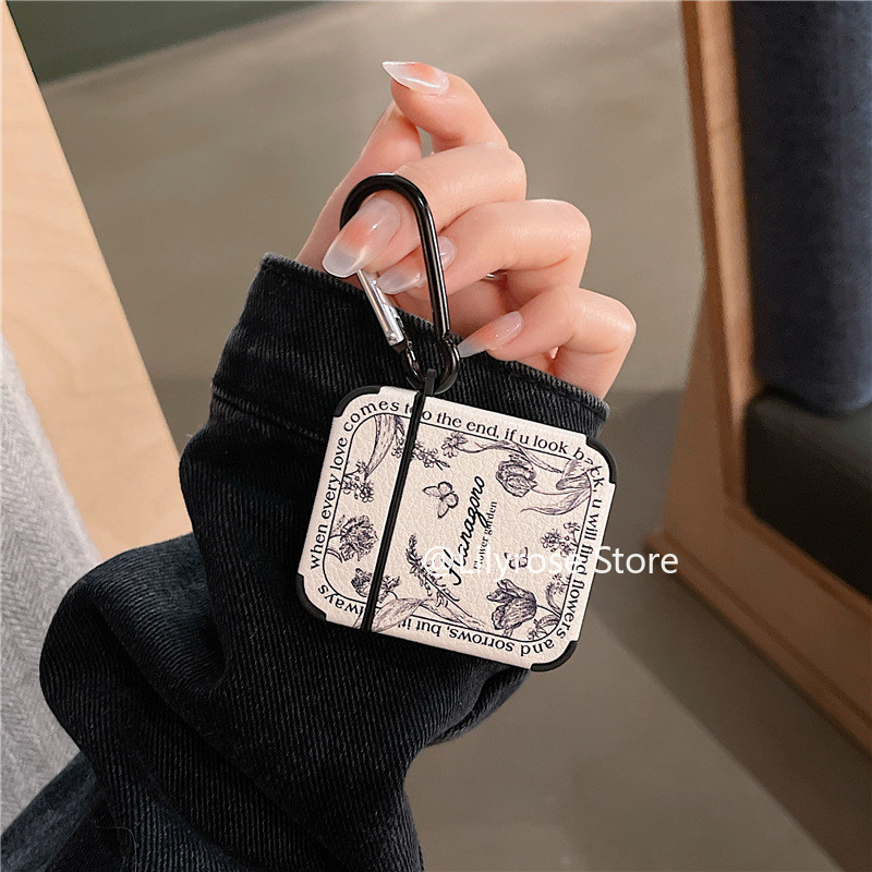 ซองหนังสําหรับ AirPods 4 [2024] AirPods Pro2 Pro 3 2 1 Apple EarPods หูฟังไร้สายป้องกันดอกไม้สีดําสีขาว