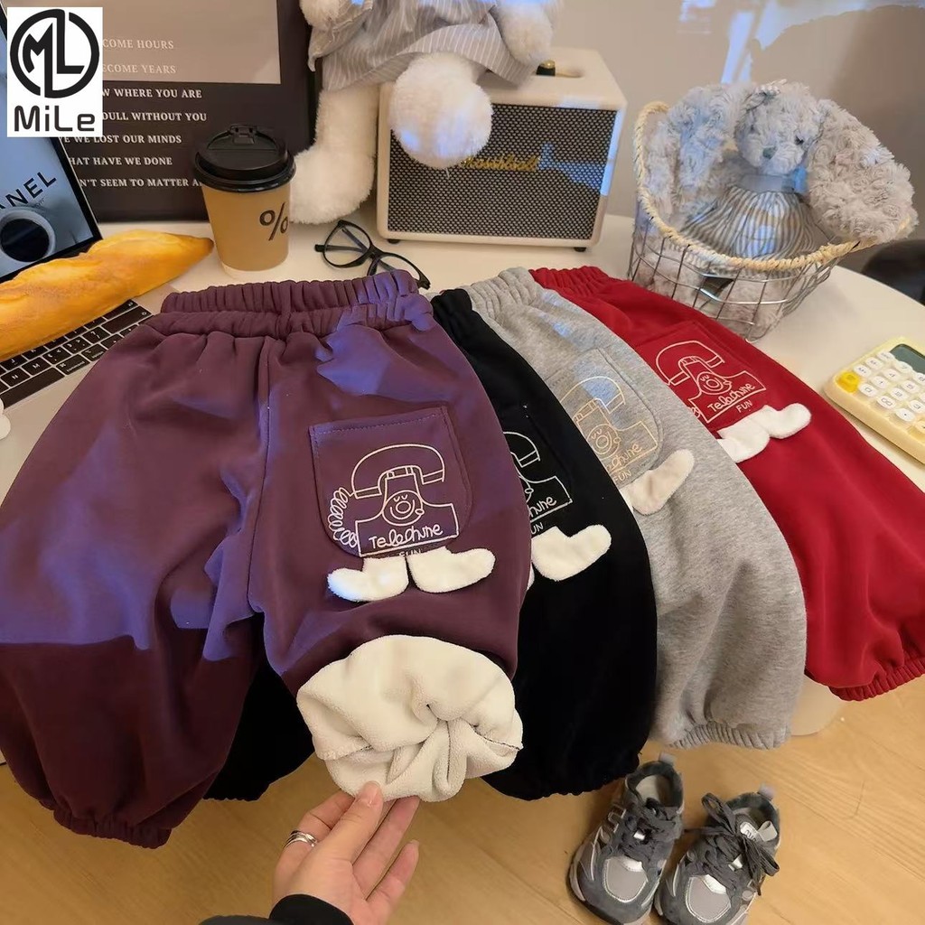 [ML] 80-160 ซม.เด็กฤดูใบไม้ร่วงฤดูหนาวสไตล์ใหม่สามมิติกางเกงลําลองเวอร์ชั่นเกาหลีหลวม Sweatpants ชายหญิง All-Match Wester