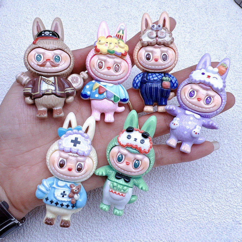 6 ชิ้นขนาดใหญ่น่ารัก Labubu เรซิ่น Charms สําหรับ DIY