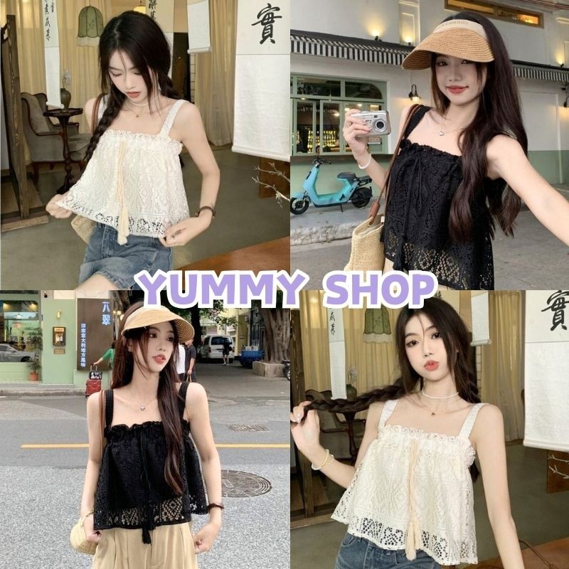🎀Yummy Shop🎀พร้อมส่ง【61622】 เสื้อกล้ามถักไหมพรม ทรงหลวมลายลูกไม้ -C