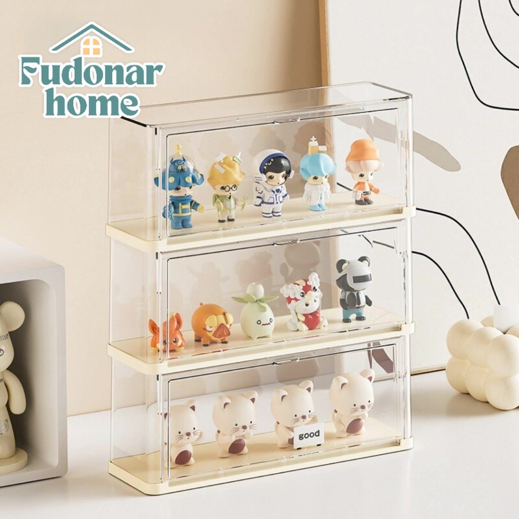 Fudonar กล่องฟิกเกอร์ เปิดฝาหน้า ชั้นวางโมเดล กล่องโชว์ตุ๊กตา ใส่อาร์ตทอย วางซ้อนได้ ประหยัดพื้นที่
