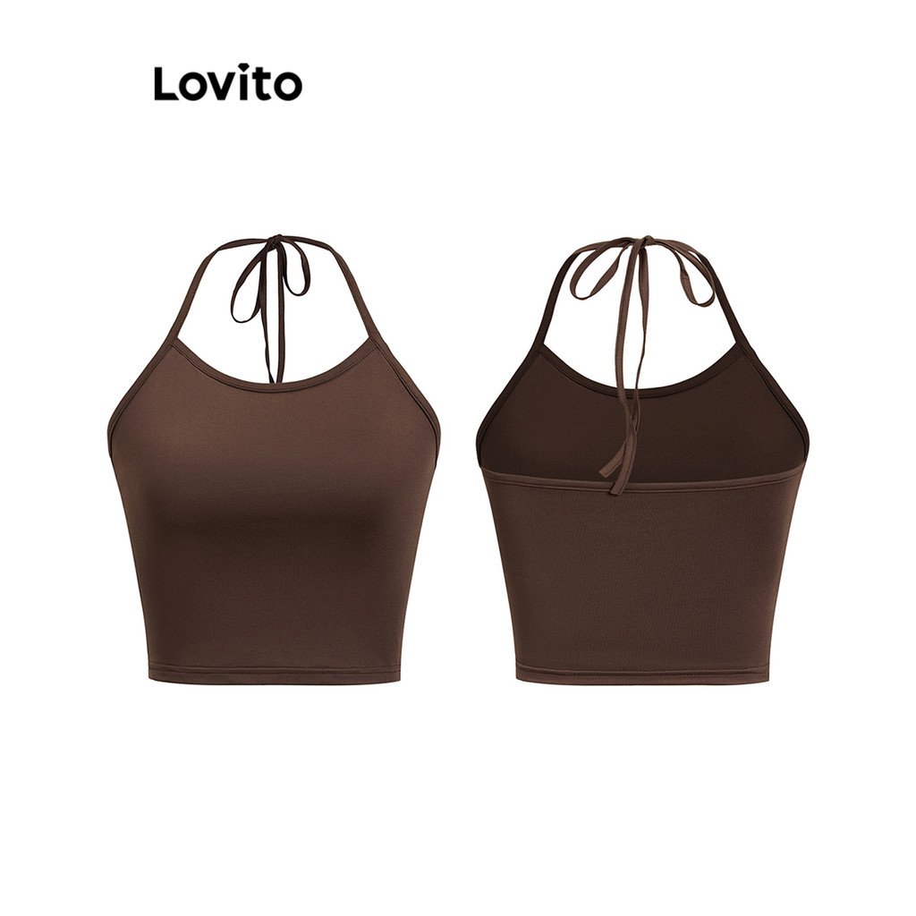 Lovito เสื้อกล้ามสีพื้นเรียบหรูสำหรับผู้หญิง L108ED031