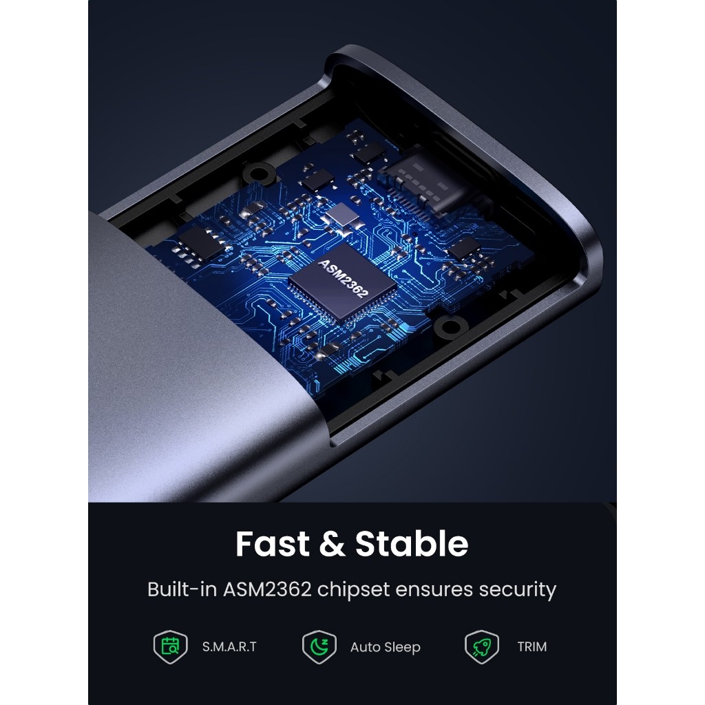 Ugreen เคส SSD ที่เก็บข้อมูลแบบพกพา M.2NVME Hard Drive Enclosure USB3.2 Gen2 (10Gbps) รุ่น CM767