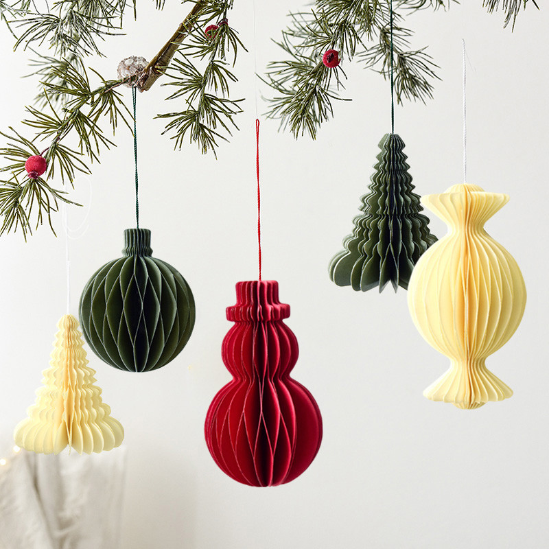 เครื่องประดับต้นคริสต์มาส Origami ลูกรังผึ้ง Snowman Christmas Ball Ins จี้ขนาดเล็กคริสต์มาส
