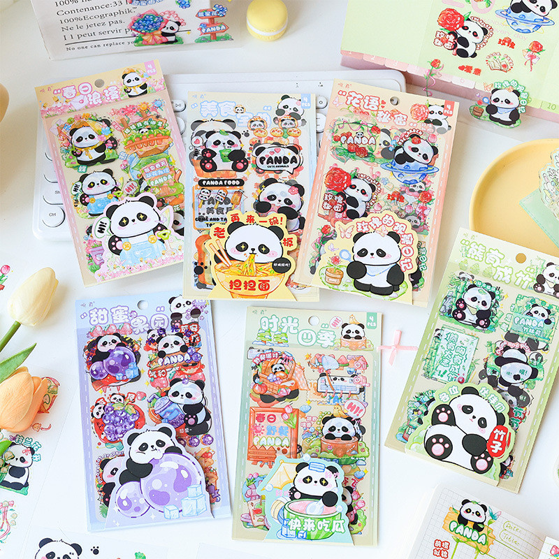 (4ชิ้น/แพ็คเก็ต) หมีแพนด้า ตัดฟิล์มสติกเกอร์ สัตว์เลี้ยง กันน้ําน่ารักการ์ตูนโทรศัพท์มือถือกรณีเครื่องเขียนสติกเกอร์ตกแต่ง