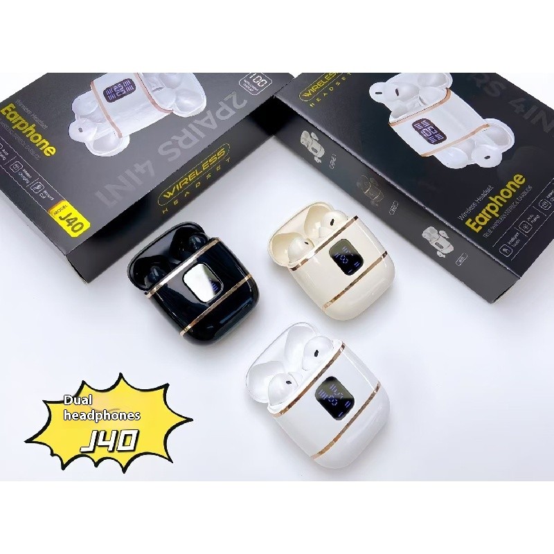 หูฟังบลูทูธไร้สาย 4 หูฟัง J40 กีฬา Esports หูฟัง TWS ที่จัดเก็บยาวพิเศษ
